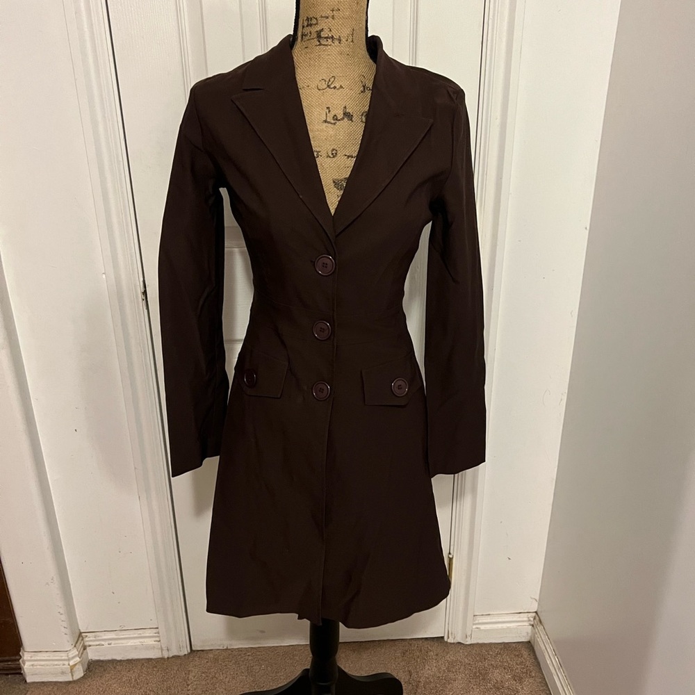Thin Brown Fitted Jacket by Xi. Size Medium.